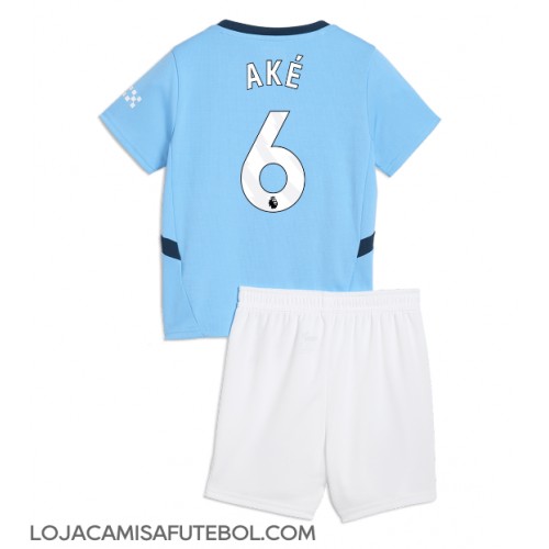 Camisa de Futebol Manchester City Nathan Ake #6 Equipamento Principal Infantil 2024-25 Manga Curta (+ Calças curtas)